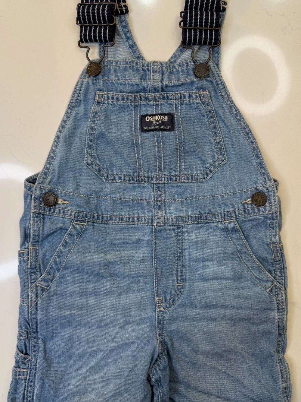 OshKosh B’gosh Denim Shortalls Overalls 3T Striped Straps